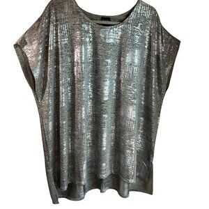 La Vanya Sz 3X Pullover Tunic Top Metallic Silver Gold Relaxed Quiet Luxury